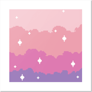 Starry Pixel Sunset Clouds Posters and Art